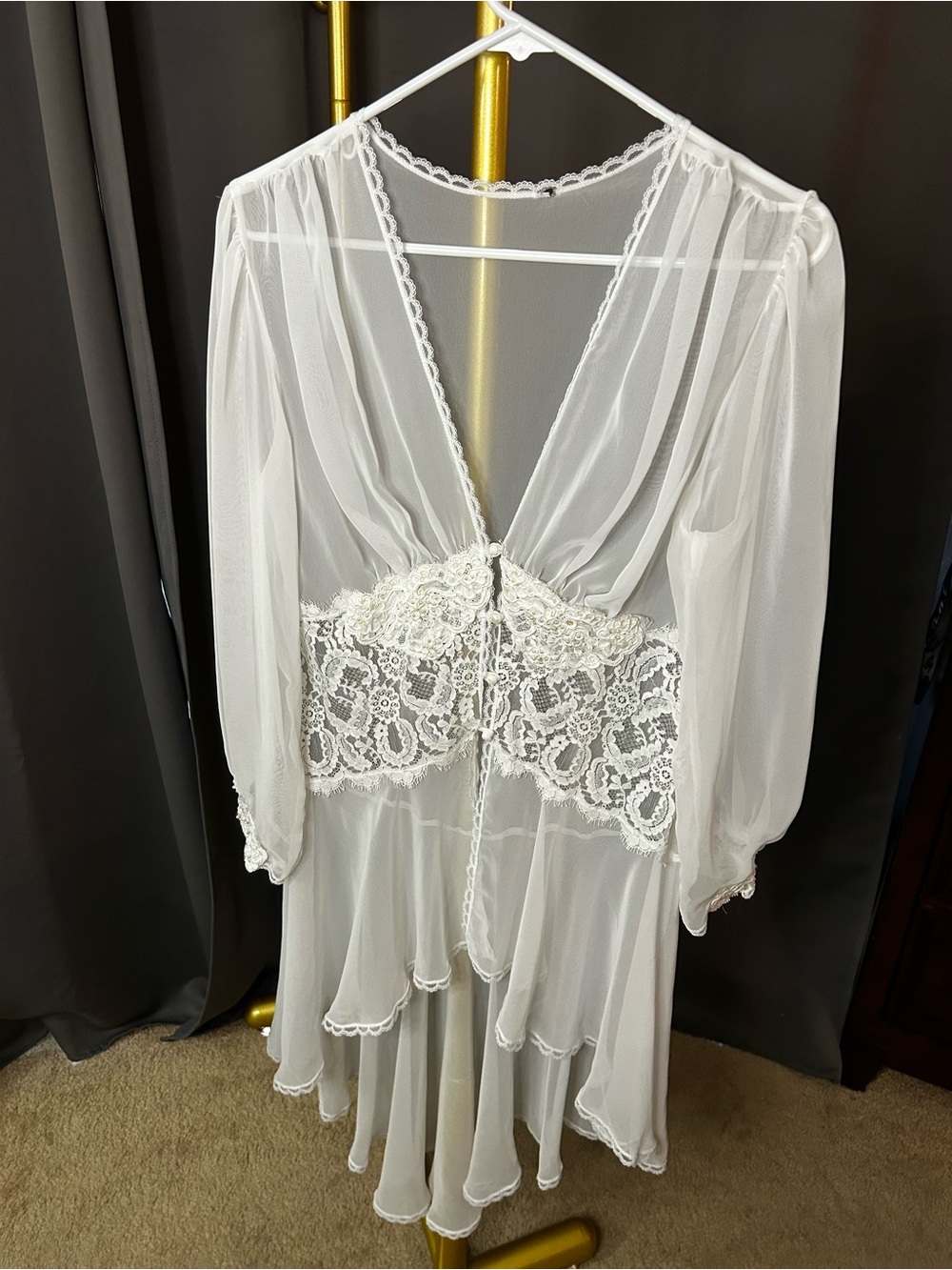 Vintage 80s Sheer White Lace Negligee - Women's Intimates & Sleepwear